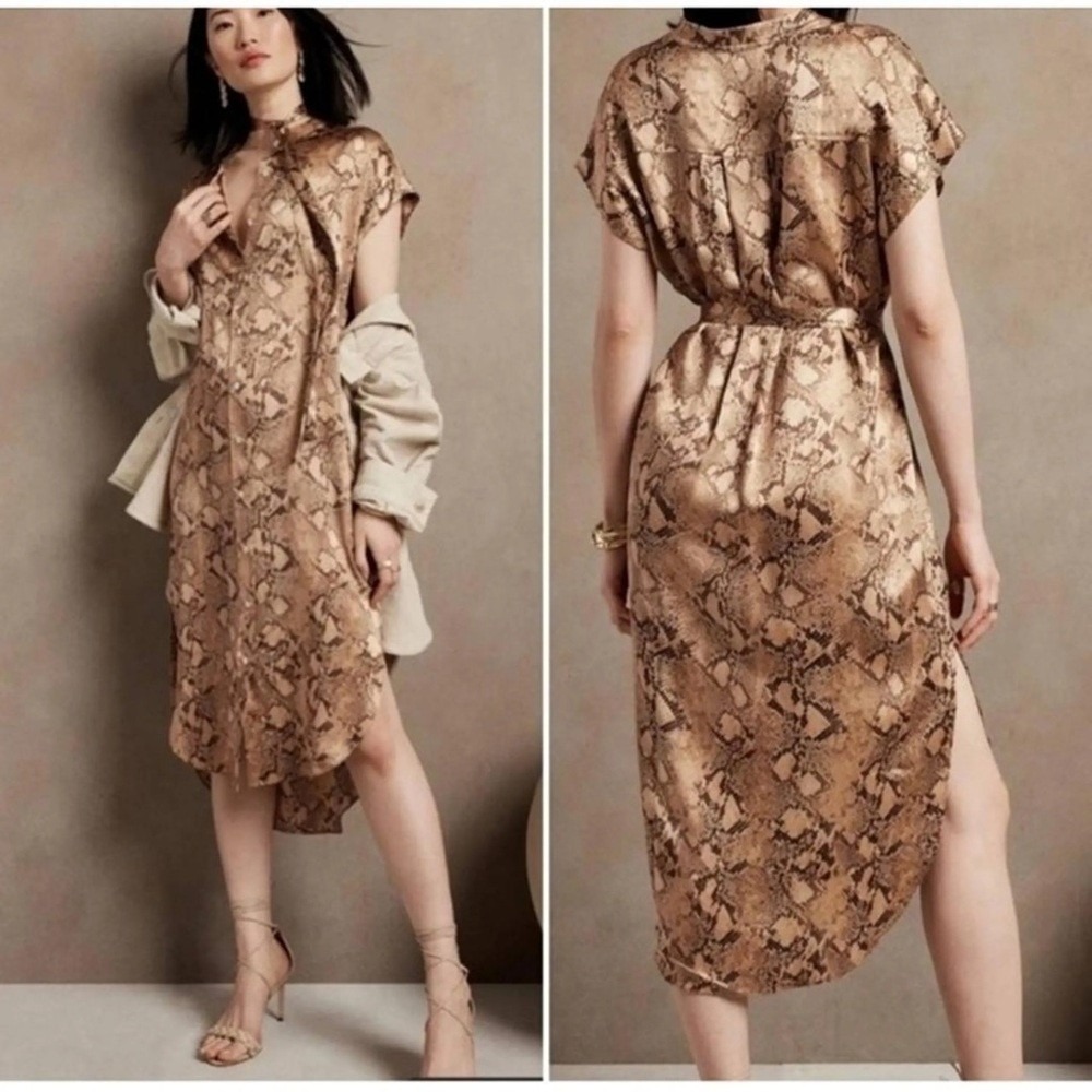 BANANA‎ REPUBLIC SERENADE 100% SILK SNAKE PRINT BELTED SHIRTDRESS XS $250